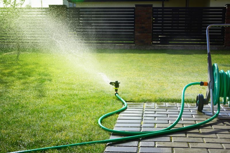 Automatic sprinkler watering thick green grass in healthy Guelph lawn